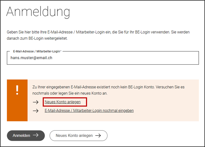 neues Konto anlegen in AGOV